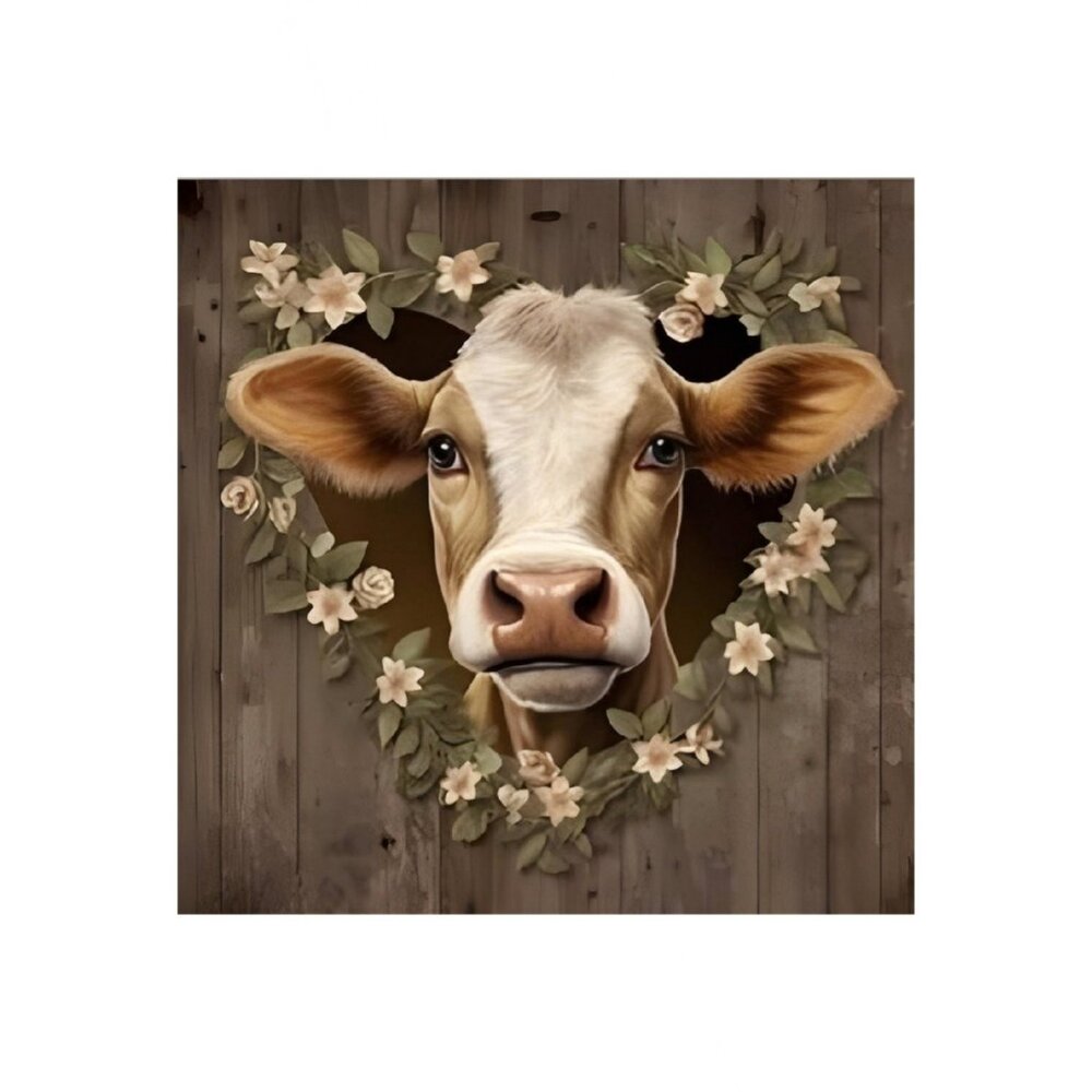 Cute Cow Unframed Canvas Wall Art  16" X 16"